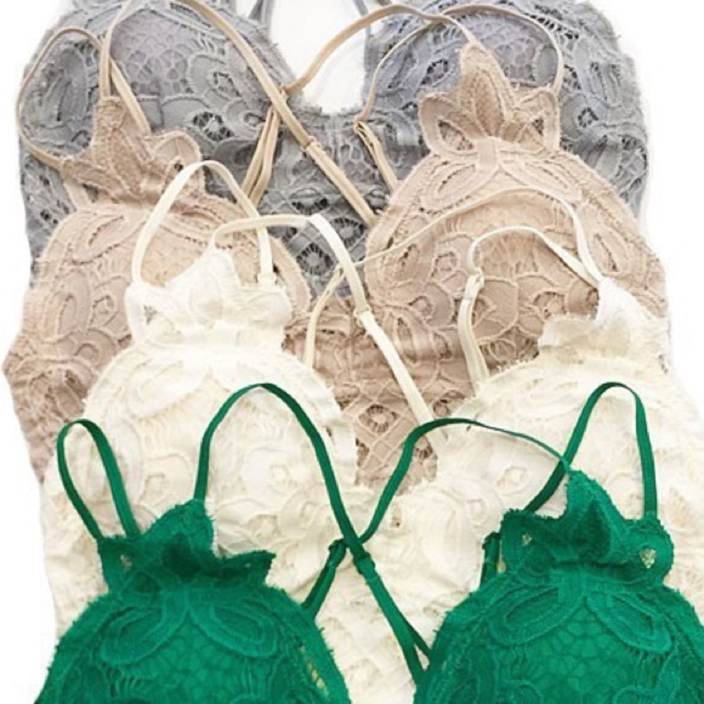 Restocked Boho Floral Anemone Light Taupe Soft Lace Bralette - Picture 3 of 6